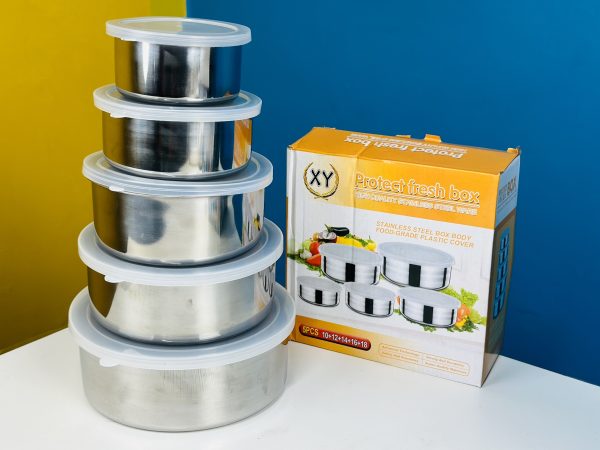 Stainless Steel Food Container Storage Box With Cover 5 In 1 Set - Image 4