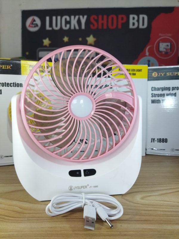 JY SUPER JY-1880 – Rechargeable Mini Table Fan with LED Light. - Image 4