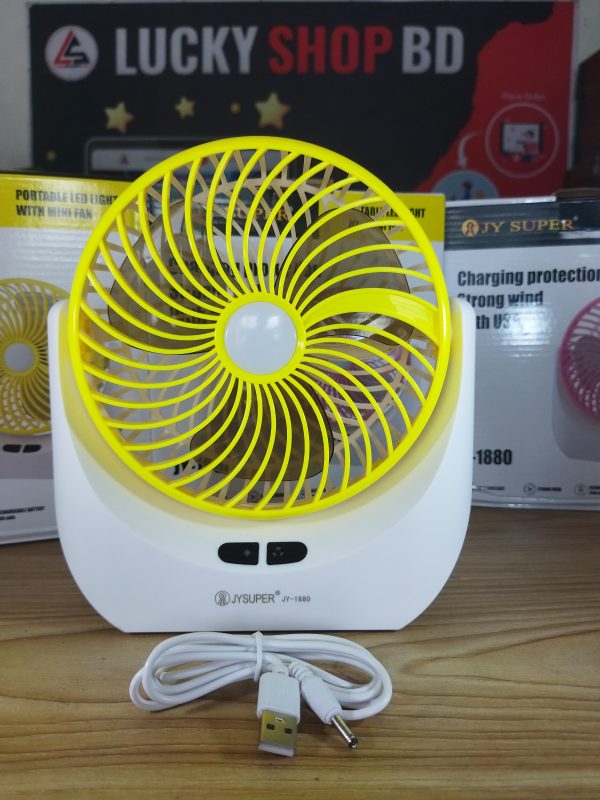 JY SUPER JY-1880 – Rechargeable Mini Table Fan with LED Light. - Image 2