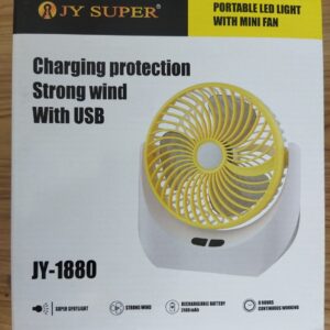 JY SUPER JY-1880 – Rechargeable Mini Table Fan with LED Light.