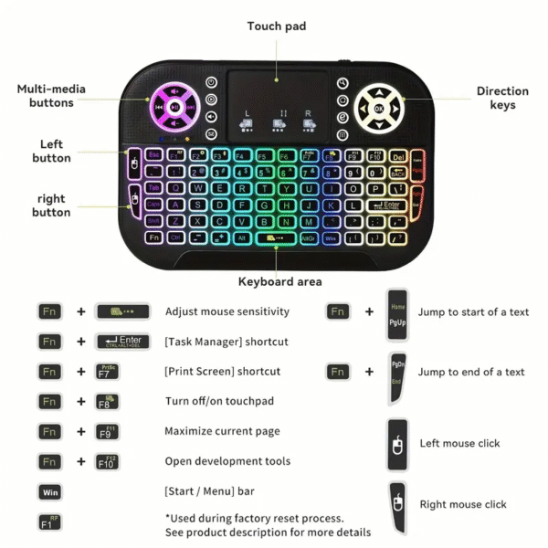 GearUP MK20 2.4GHz + Wireless Dual Mode RGB Backlit Rechargeable Mini Portable Keyboard With Touchpad - Image 2