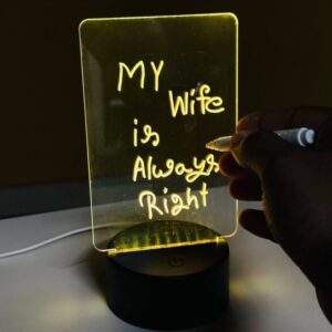 GearUP Acrylic Multicolor Night Lamp with Writable Board and Eraser Pen – Black & White